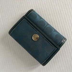 VINTAGE RARE RETIRED COACH SNAP BLUE TRIFOLD WALLET CANVAS LEATHER